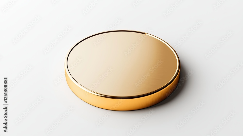 Poster money commerce clean concept, golden circular object on a clean surface with reflection and subtle h