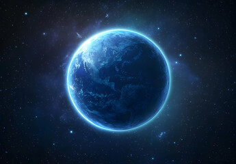 Obraz premium Vector cartoon illustration of flat blue planet surface with dark background