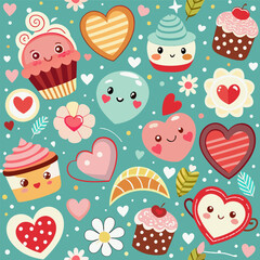 Valentine’s Day Pattern – Cute Love and Sweets Digital Illustration