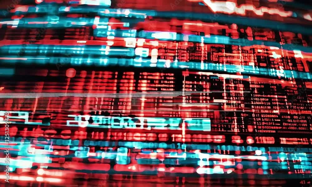 Aufkleber abstract digital data stream, binary code, red and blue
