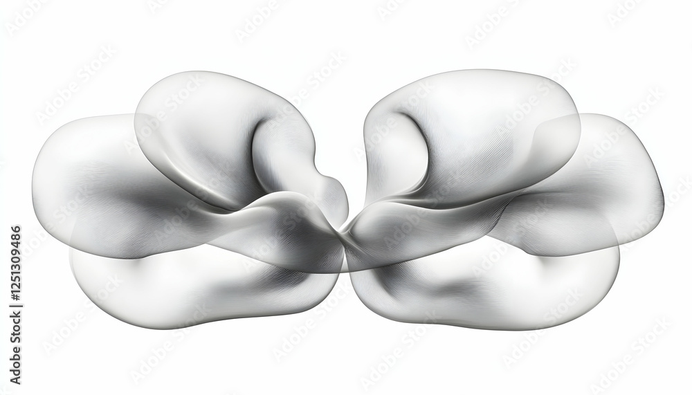 Poster abstract grayscale image of flowing, organic shapes resembling a stylized flower or interconnected f