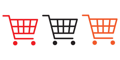Shopping cart icon vector set. Retail supermarket trolley symbol. Simple grocery basket line icon set. Online purchase or buy cart sign. Add to cart symbol. © Agastya 897
