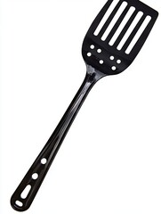 Black slotted spatula, cooking utensil, kitchen tool, white background