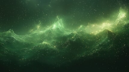 Green nebula cosmic landscape, space background