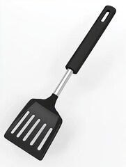 Black kitchen spatula, cooking utensil, isolated on white