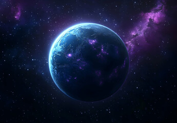 Obraz premium Vector cartoon illustration of flat blue planet surface with dark background