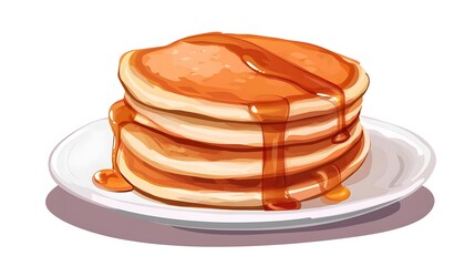A stack of fluffy pancakes with syrup, clean white background, transparent isolate