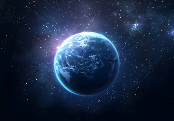 Obraz premium Vector cartoon illustration of flat blue planet surface with dark background