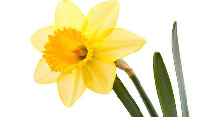 Fototapeta premium A bright yellow daffodil, clean white background, transparent isolate