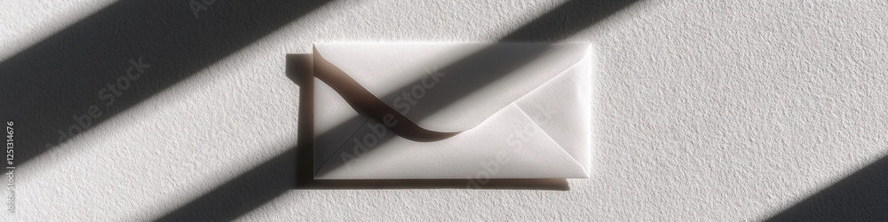 Poster off-white envelope on textured surface with diagonal shadows