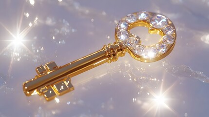 A shiny golden key, clean white background, transparent isolate