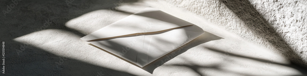 Poster off-white envelope on textured surface with shadow patterns
