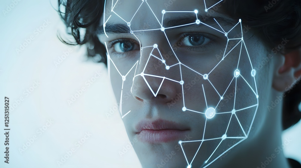 Poster high tech digital facial recognition scanning abstract geometric facial patterns for identification 