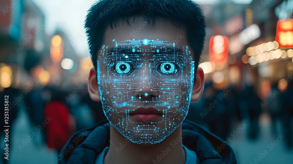 Aufkleber facial recognition technology scanning a face with a high tech digital interface in a futuristic neo