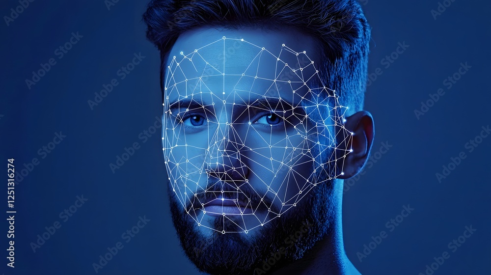 Poster futuristic facial recognition technology abstract representation with data points mapping the face i