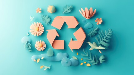 Obraz premium Carbon offset strategies concept art flat design top view climate action theme 3D render Triadic Color Scheme.