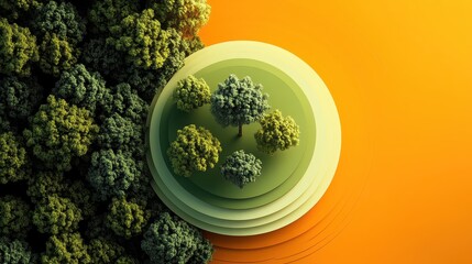 Carbon offset strategies concept art flat design top view climate action theme 3D render Triadic Color Scheme.