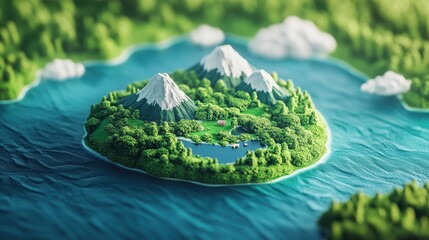 Carbon offset strategies concept art flat design top view climate action theme 3D render Triadic Color Scheme.