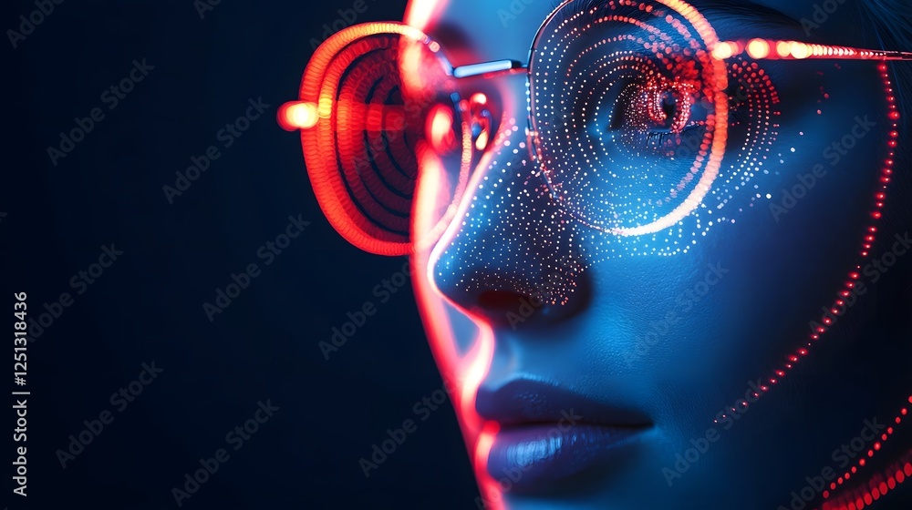 Poster captivating image showcasing a futuristic biometric facial recognition process with glowing digital 