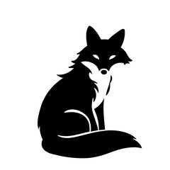 Minimalist black silhouette of a fox sitting with curled tail