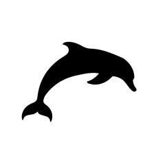 Fototapeta premium Minimalist black silhouette of a dolphin leaping out of water