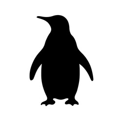 Minimalist black silhouette of a penguin standing upright on a white background