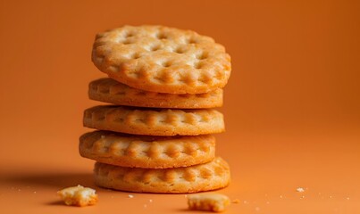 Stacked Circular Cheese-Flavored Crispy Cookies for Photography Manipulation
