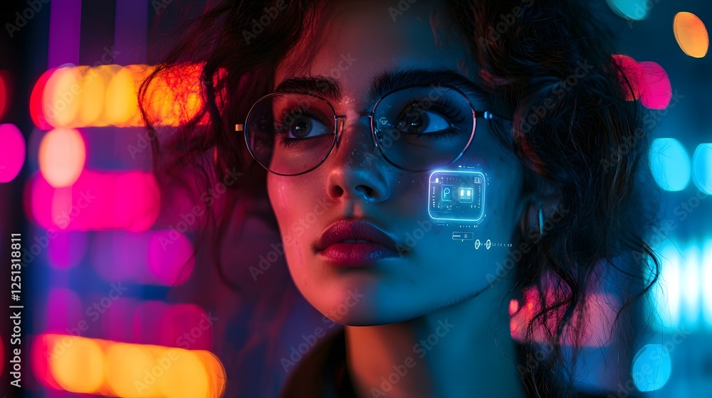 Poster futuristic facial recognition interface analyzing person s face with augmented reality high tech bio