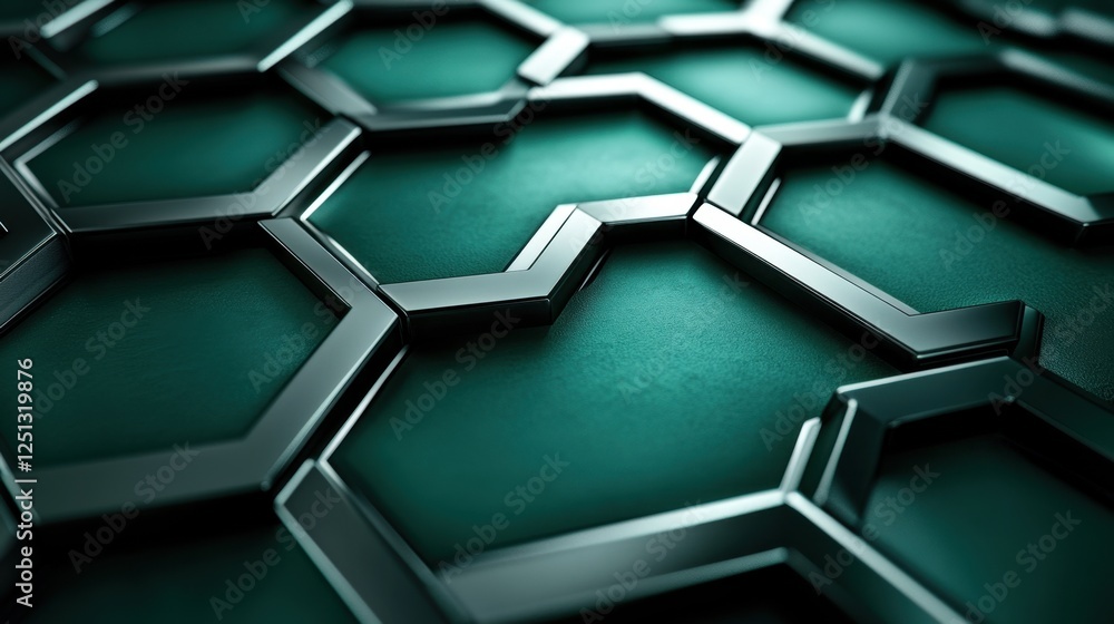 Poster abstract hexagonal metallic structure teal background 3d render