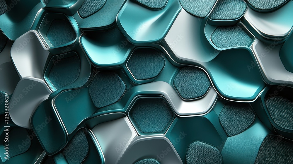 Poster abstract teal and silver metallic hexagon pattern background texture design
