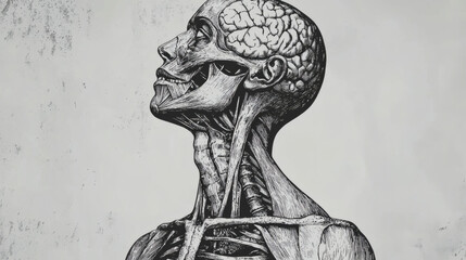 Illustration of a human head and neck anatomical drawing for educational purposes