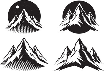 Obraz premium Black and White Mountain Illustrations with Moon