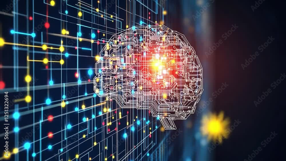 Poster colorful digital brain futuristic illustration of artificial intelligence and technology with vibran