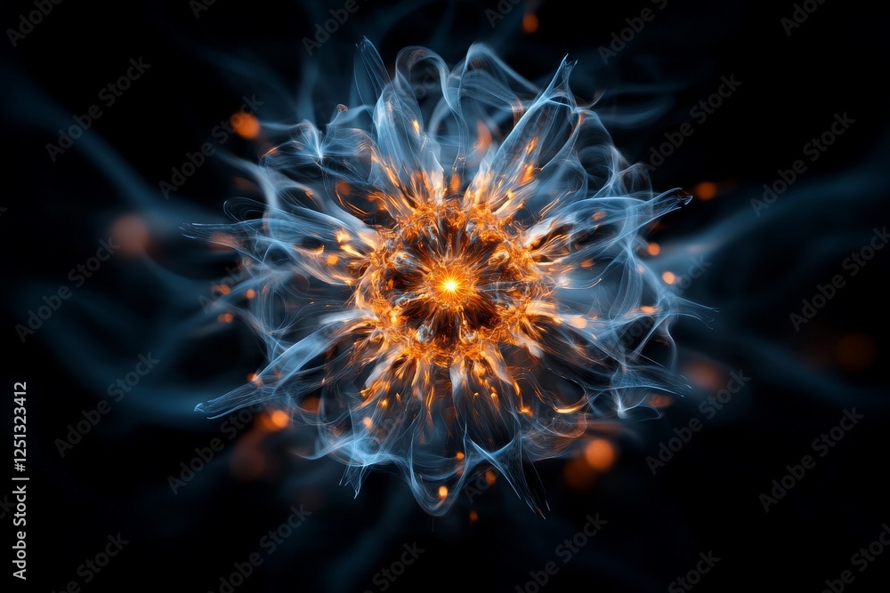 Poster colorful abstract pattern resembling a cosmic explosion of energy and light in a dark background
