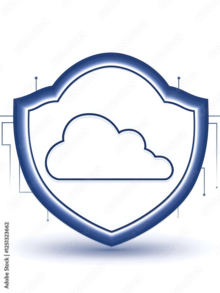 Poster a floating shield icon featuring a cloud-shaped cutout, suitable for digital design and branding pro