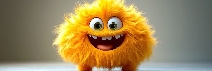 Obraz premium Cheerful Yellow Furry Monster - 3D Cartoon Character
