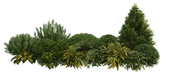 Fototapeta premium 3d render small garden with plants and shrubs on transparent background.