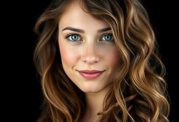 Naklejka premium Photorealistic female portrait on black background