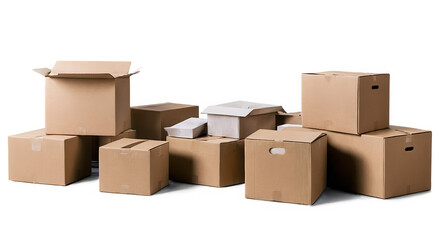 Fototapeta premium Cardboard Boxes Stacked in Various Sizes isolated on transparent background cutout