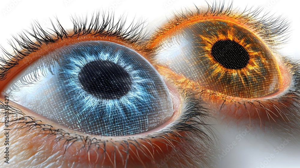 Aufkleber this image depicts a close up detailed view of a sophisticated iris recognition system scanning a hu
