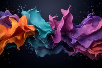 Colorful abstract splash of paint with swirling patterns in vibrant tones and reflections