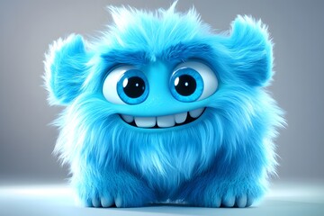 Fototapeta premium Blue Fuzzy Friend - Adorable 3D Monster Cartoon Character