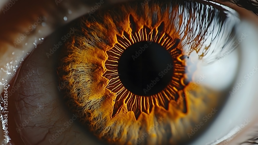 Poster detailed macro close up shot of the intricate iris pattern of an eye showcasing the unique biologica