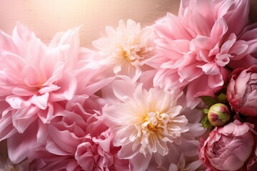 Fototapeta premium Delicate Pink Peony and Flower Arrangement on Soft Background with Gentle Light for Elegant Design Uses and Floral Decorations