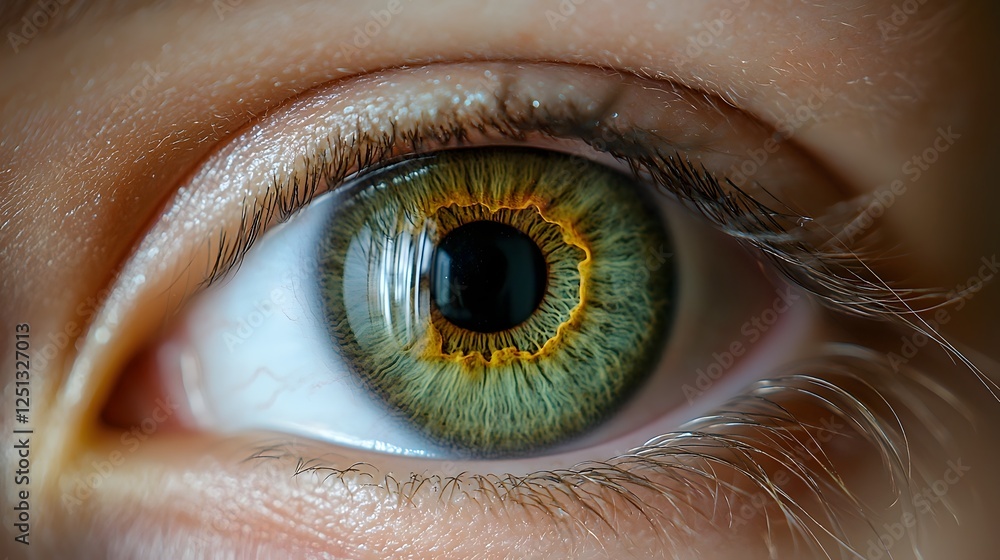 Poster detailed close up image of the human iris showing the intricate patterns and textures used for biome