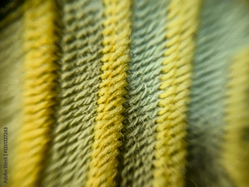 Poster close-up view of textured fabric showcasing intricate patterns in yellow and blue tones. ideal for t