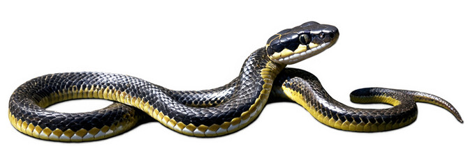 Fototapeta premium Black Yellow Snake isolated on transparent background cutout