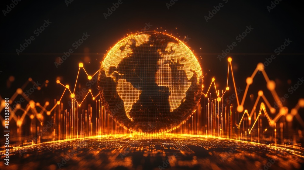 Poster global network data visualization showing financial growth trends
