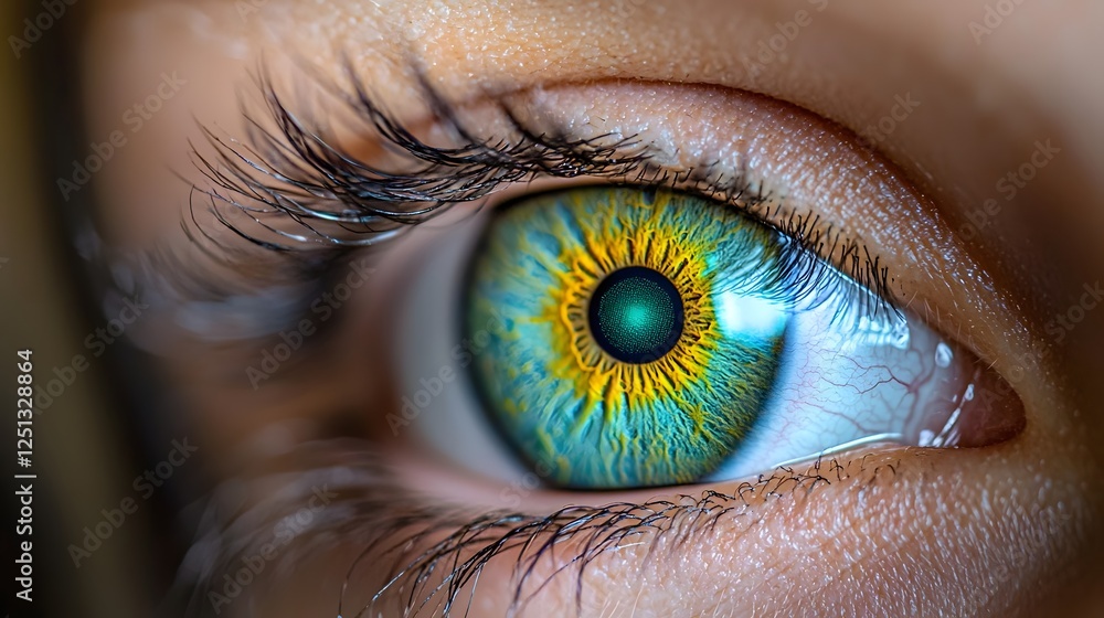 Poster close up detailed view of an eye undergoing biometric iris scanning for secure identification and au