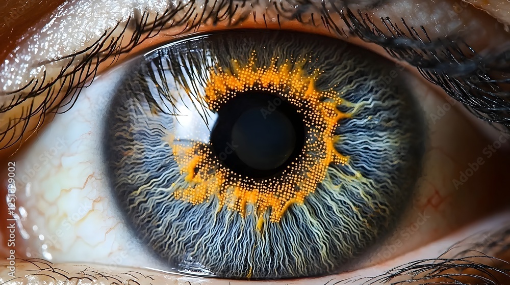 Poster futuristic iris recognition technology with intricate patterns scanning the eye s iris showcasing a 